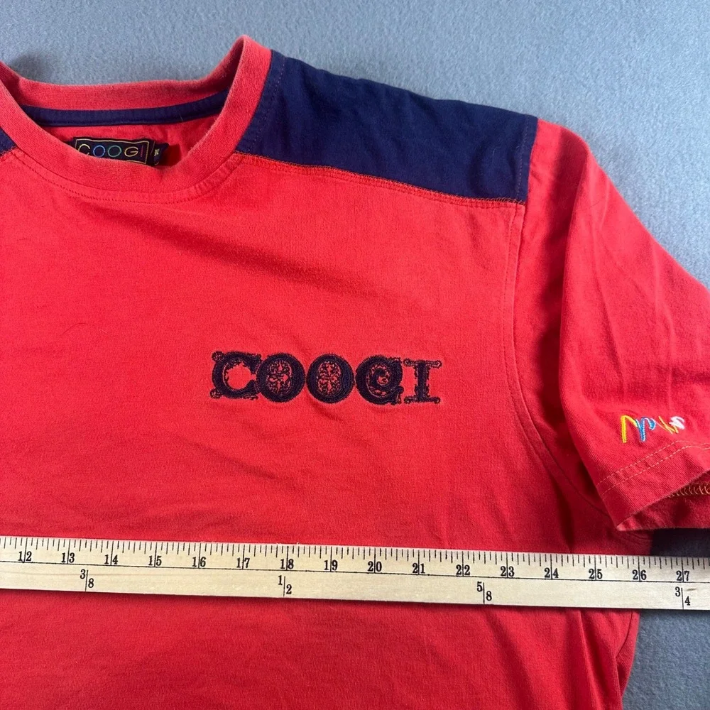 Coogi Men Red Short Sleeve Embroidered Logo T-Shirt Navy Contrast XL 100% Cotton